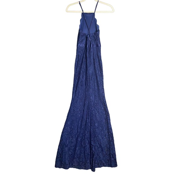 Lulus Maxi Gown Dress XS Navy Blue Lace Zenith Trumpet Hem Cocktail Formal - Picture 3 of 12